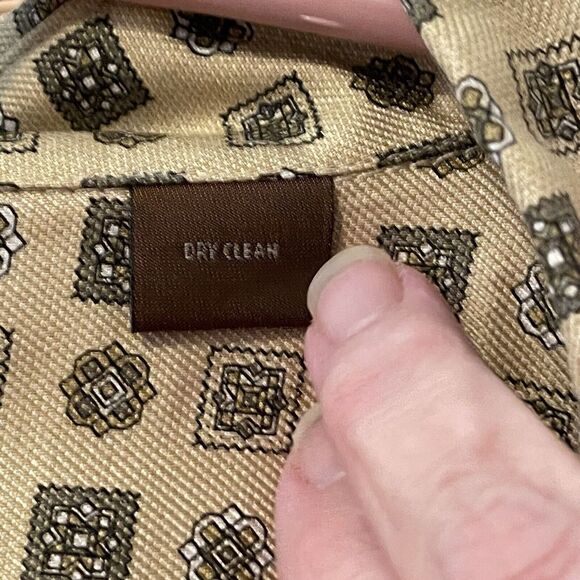 Tasso Elba Mens‎ XL Tan Button Up Shirt Long Sleeve Geometric Silk Blend Casual - Picture 5 of 11